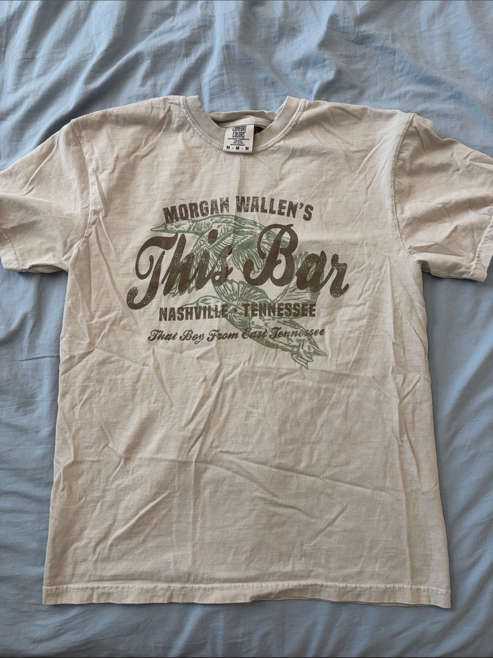 Comfort Colors Beige Short Sleeve Tee with Olive Green Graphic - Morgan Wallen